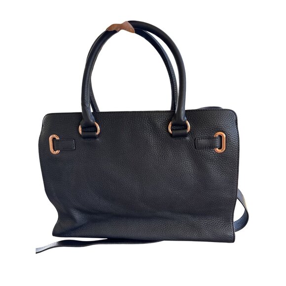 Michael Kors MK Hamilton Tote Handbag Purse Black Pebbled Leather - Picture 6 of 15